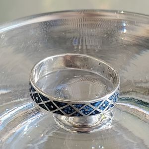 Taxco 925 Crushed Blue Stone Inlay Geometric Band Ring